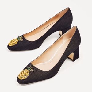 Zara: Denim w/ Pineapple Embellishment Heel